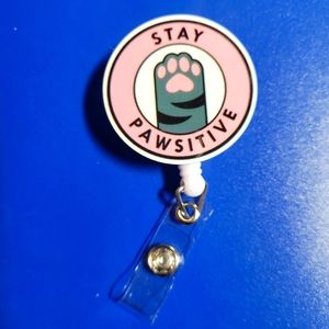 Stay Pawsiative Positive Retractable Badge Reel Cat Beans